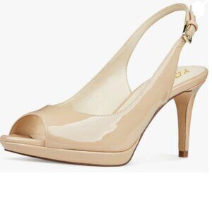 YDN Nude Sexy High Heels Pumps Peep Toe Platform Slingback Dress Shoes